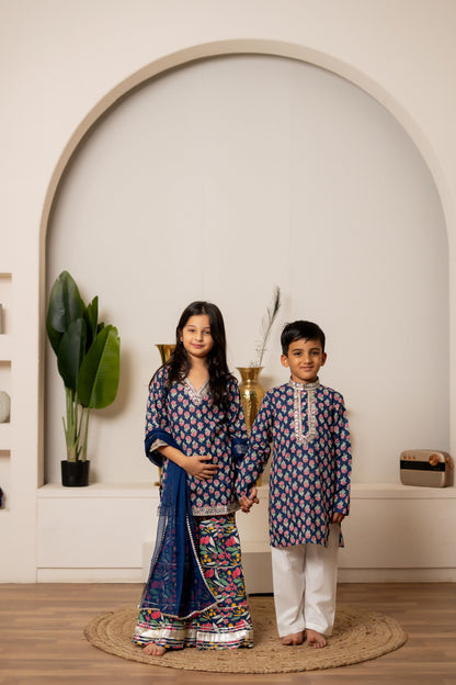 Blue Mirror & Gota Work Set - Brother Sister Duo