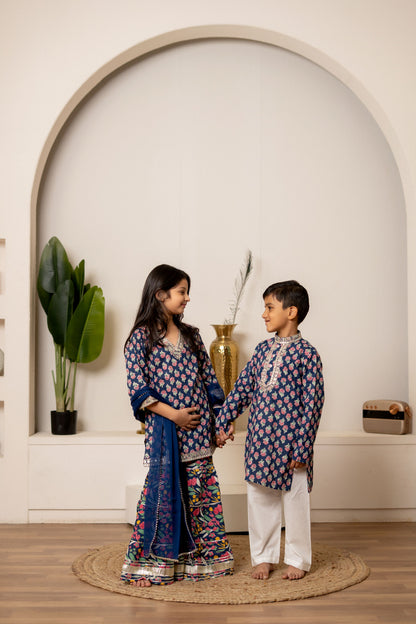 Blue Mirror & Gota Work Set - Brother Sister Duo