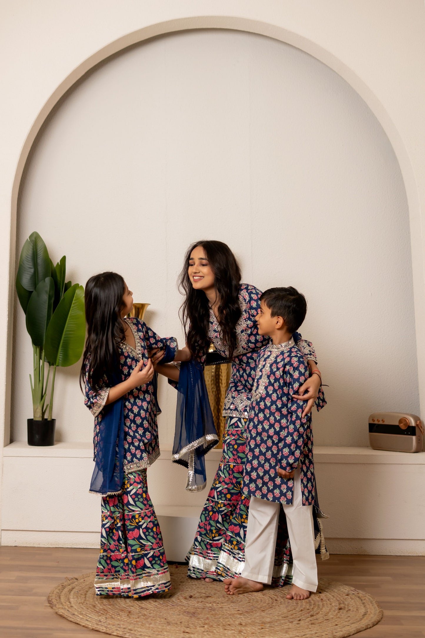 Blue Mirror & Gota Work Set - Family Trio Look