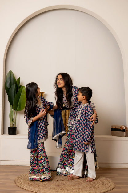 Blue Mirror & Gota Work Set - Family Trio Look