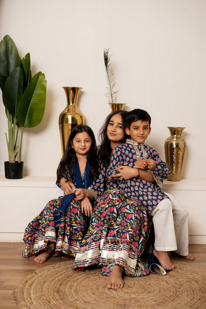 Blue Mirror & Gota Work Set - Family Trio Look