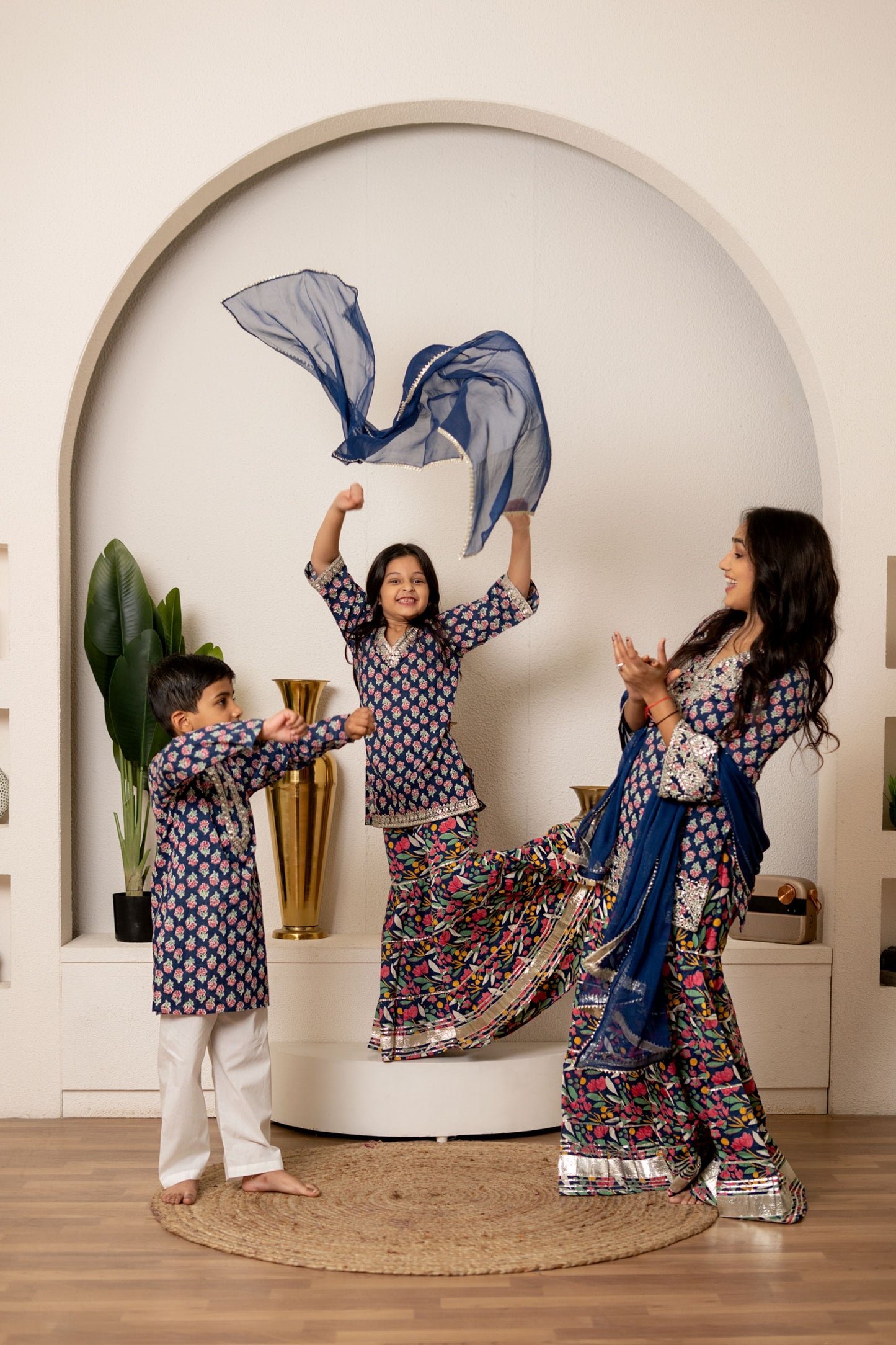 Blue Mirror & Gota Work Set - Family Trio Look