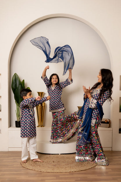 Blue Mirror & Gota Work Set - Family Trio Look