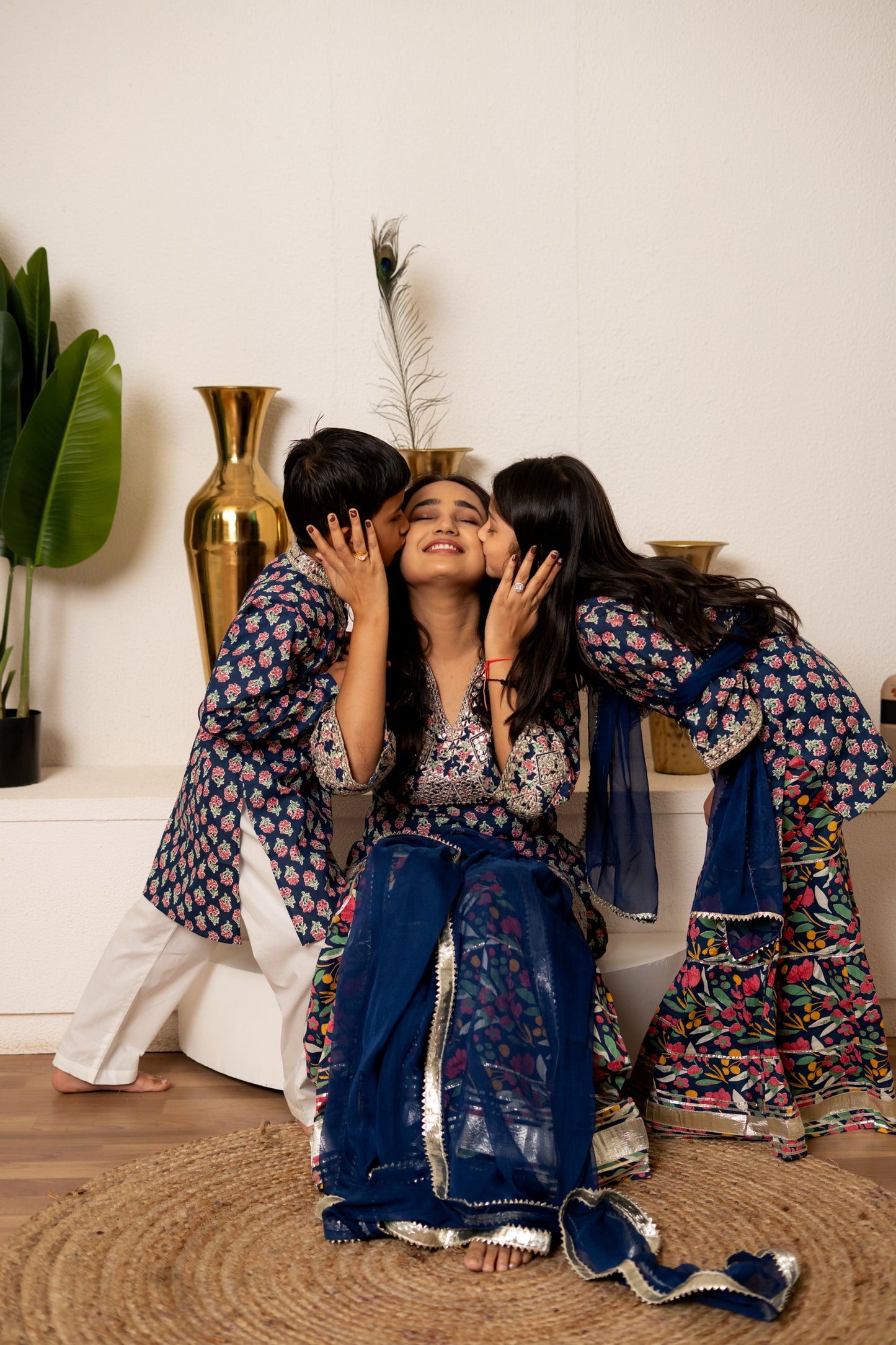 Blue Mirror & Gota Work Set - Family Trio Look