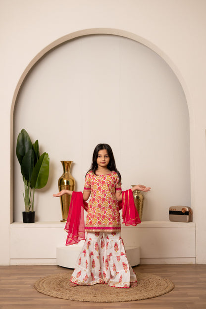 Pink Daisy Sharara Set For Girls