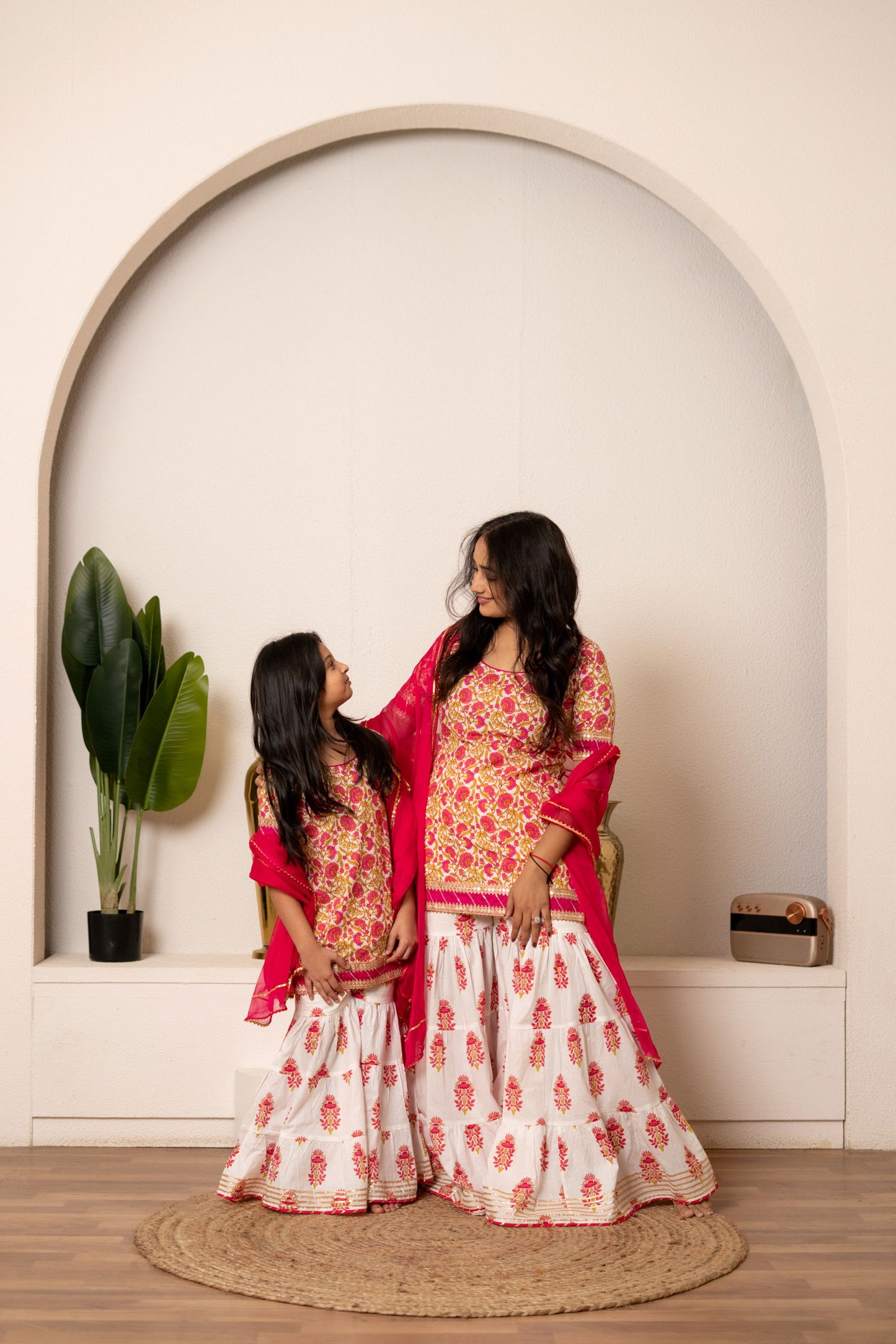 Pink Daisy Jaipuri Sharara Set - Twinning in Pink