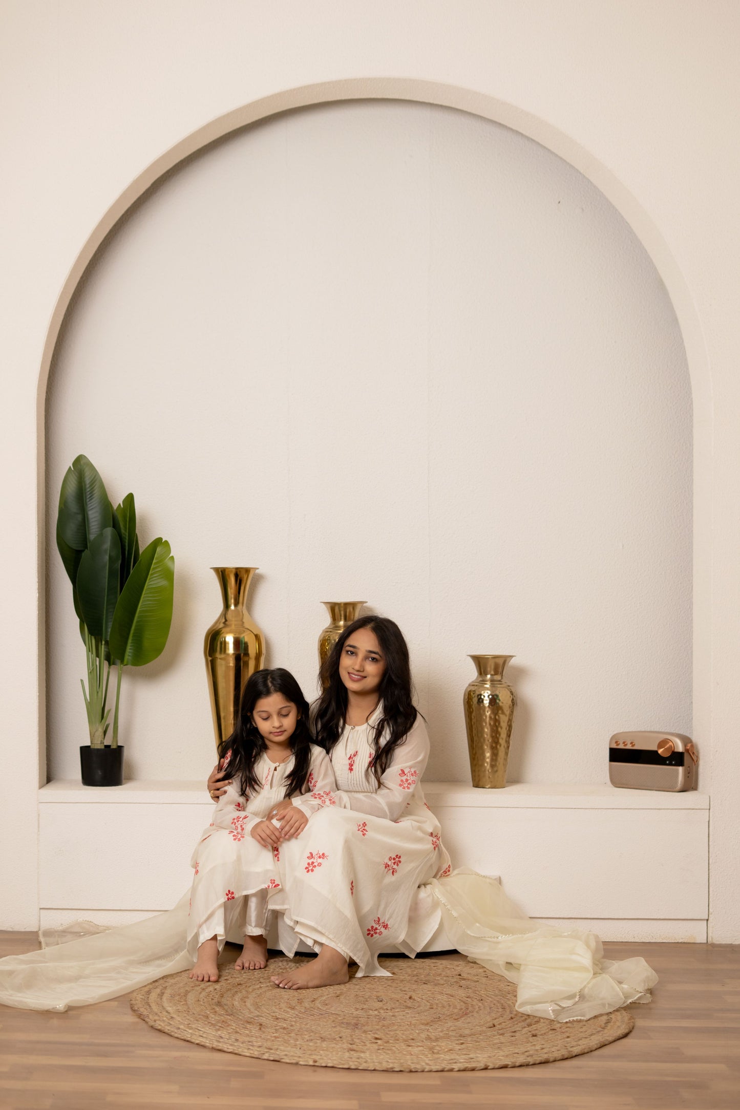 Mul Chanderi Embroidered Set - Twinning in Off-White