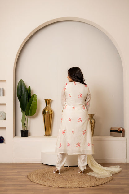 Off-White Mul Chanderi Set For Women