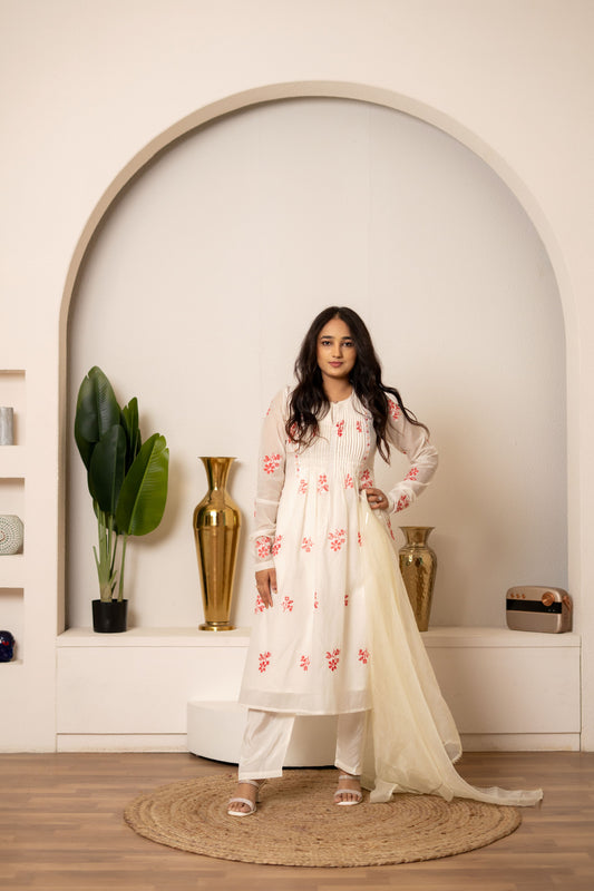 Off-White Mul Chanderi Set For Women