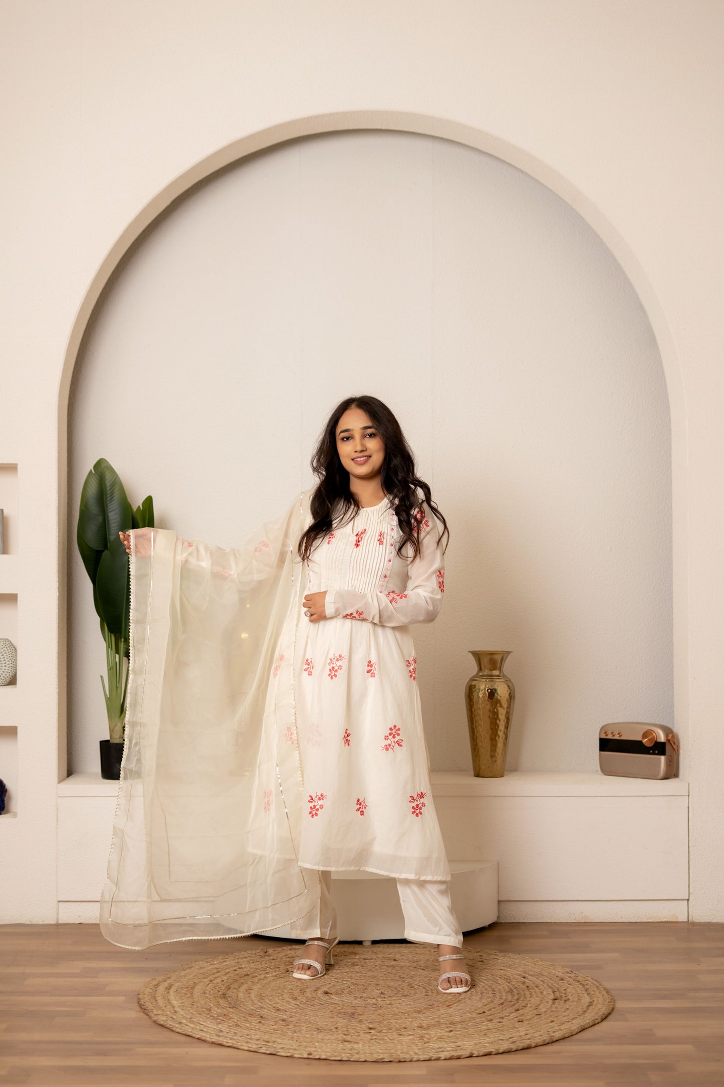 Off-White Mul Chanderi Set For Women