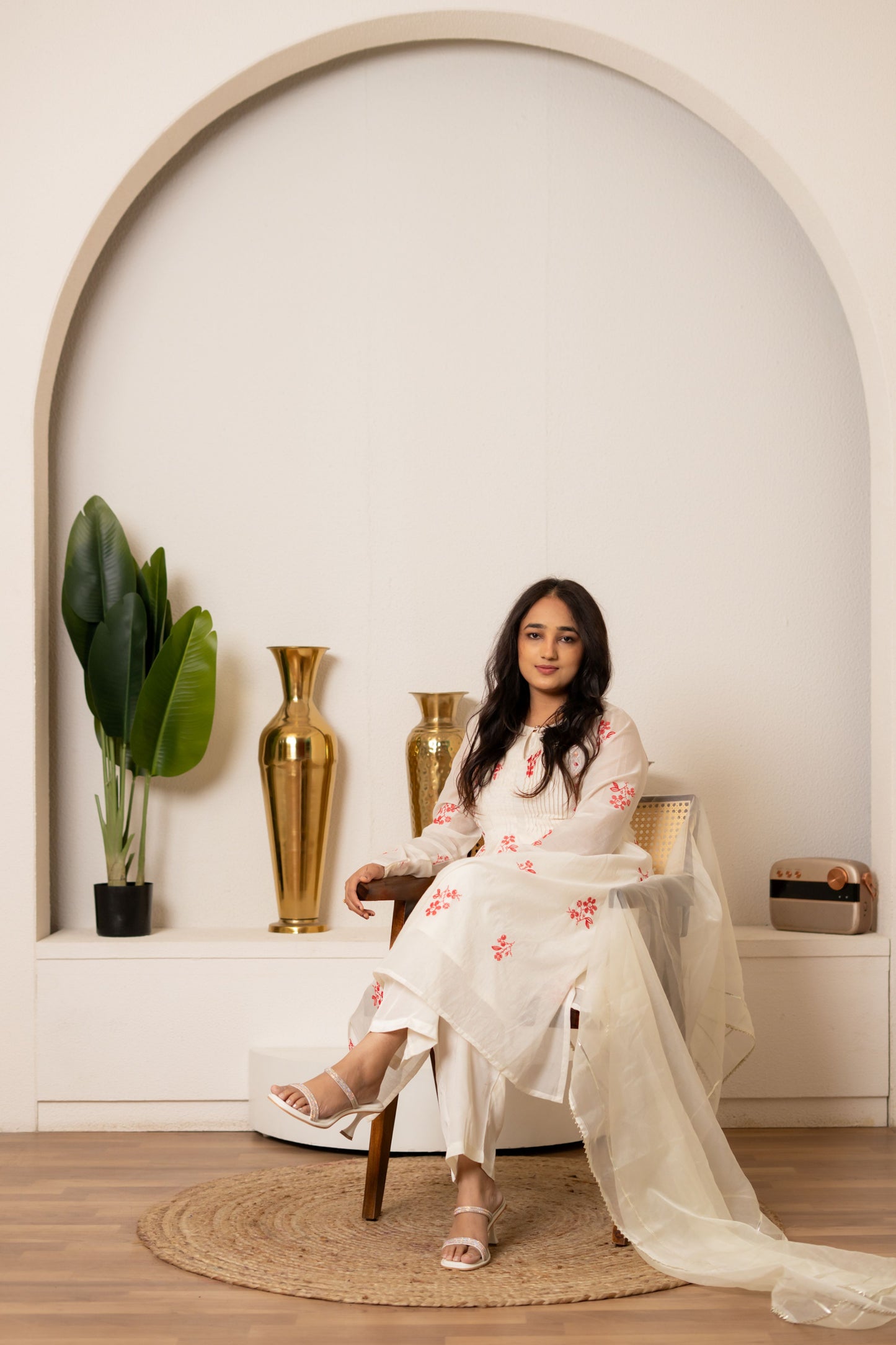 Off-White Mul Chanderi Set For Women