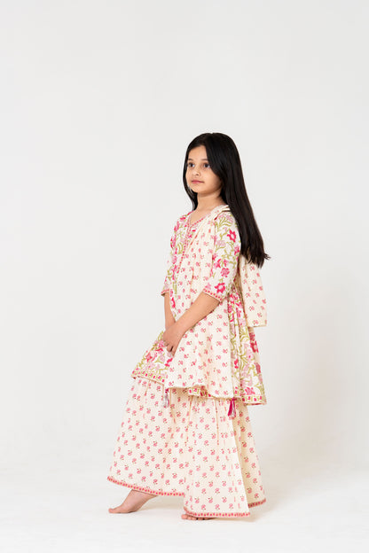 Charming Off-White Jaipuri Kurti Sharara Set