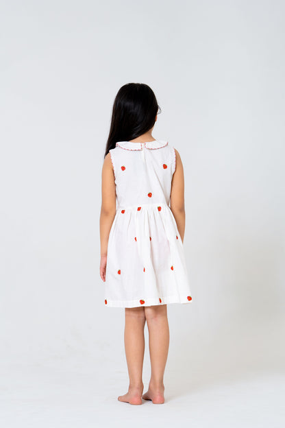 Adorable Strawberry Embroidered Midi Dress