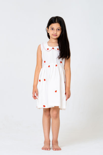 Adorable Strawberry Embroidered Midi Dress