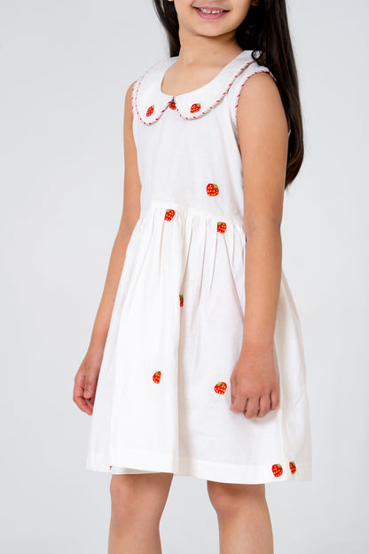 Adorable Strawberry Embroidered Midi Dress