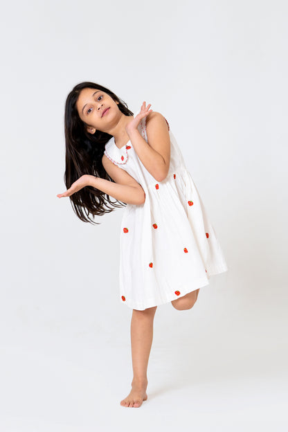 Adorable Strawberry Embroidered Midi Dress