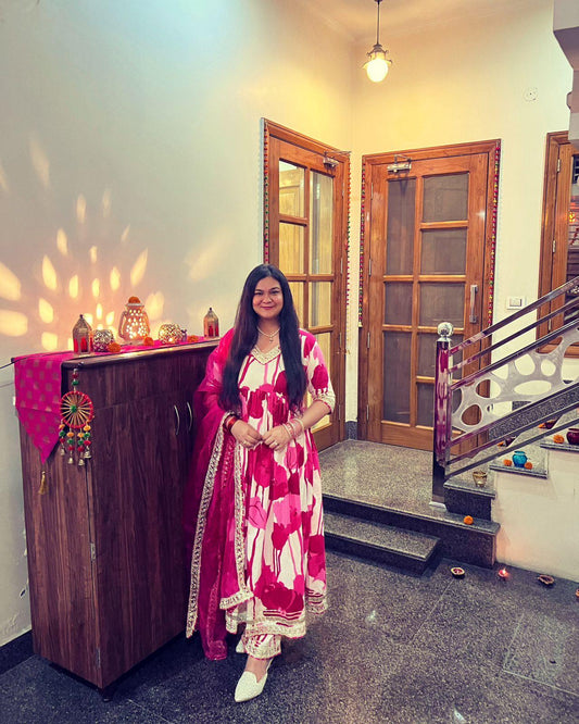 Pink Anarkali Kurta and Dupatta Set