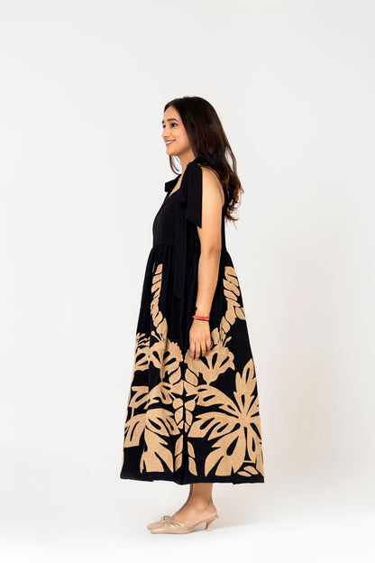 Black Suzani Embroidered Long Dress