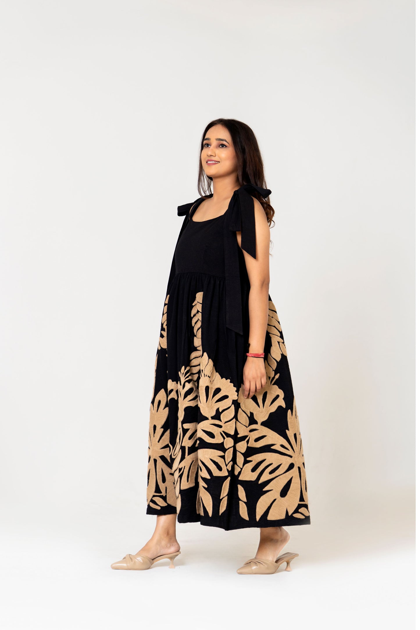 Black Suzani Embroidered Long Dress