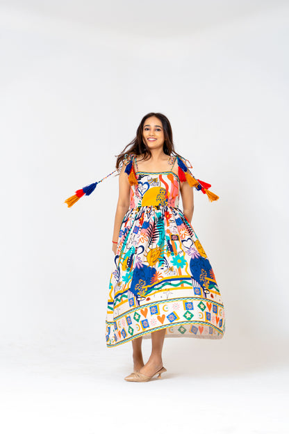 Celestial Sun & Birds Dance Dress – Where Art Meets Elegance