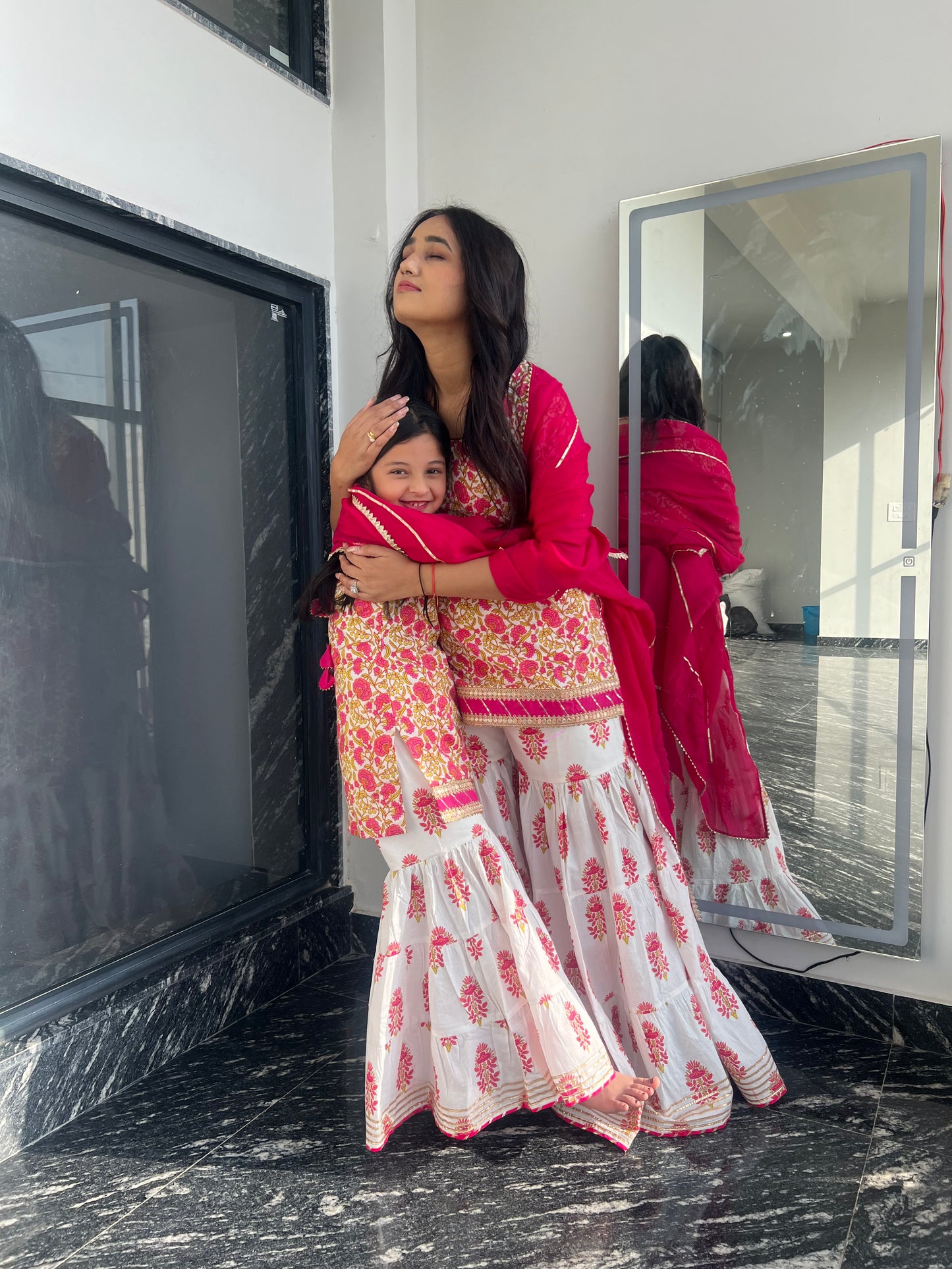 Pink Daisy Jaipuri Sharara Set - Twinning in Pink