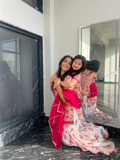 Pink Daisy Jaipuri Sharara Set - Twinning in Pink