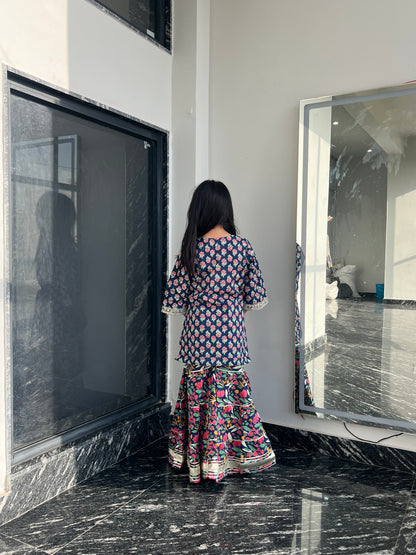 Blue Orchid 3-pc Kurti, Sharara  & Dupatta Set for Girls