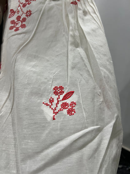 Off-White Mul Chanderi Set For Girls