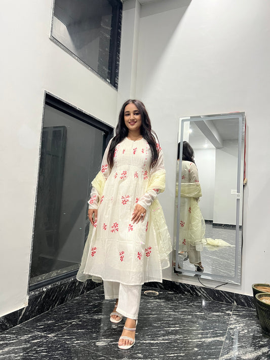 Off-White Mul Chanderi Set For Women