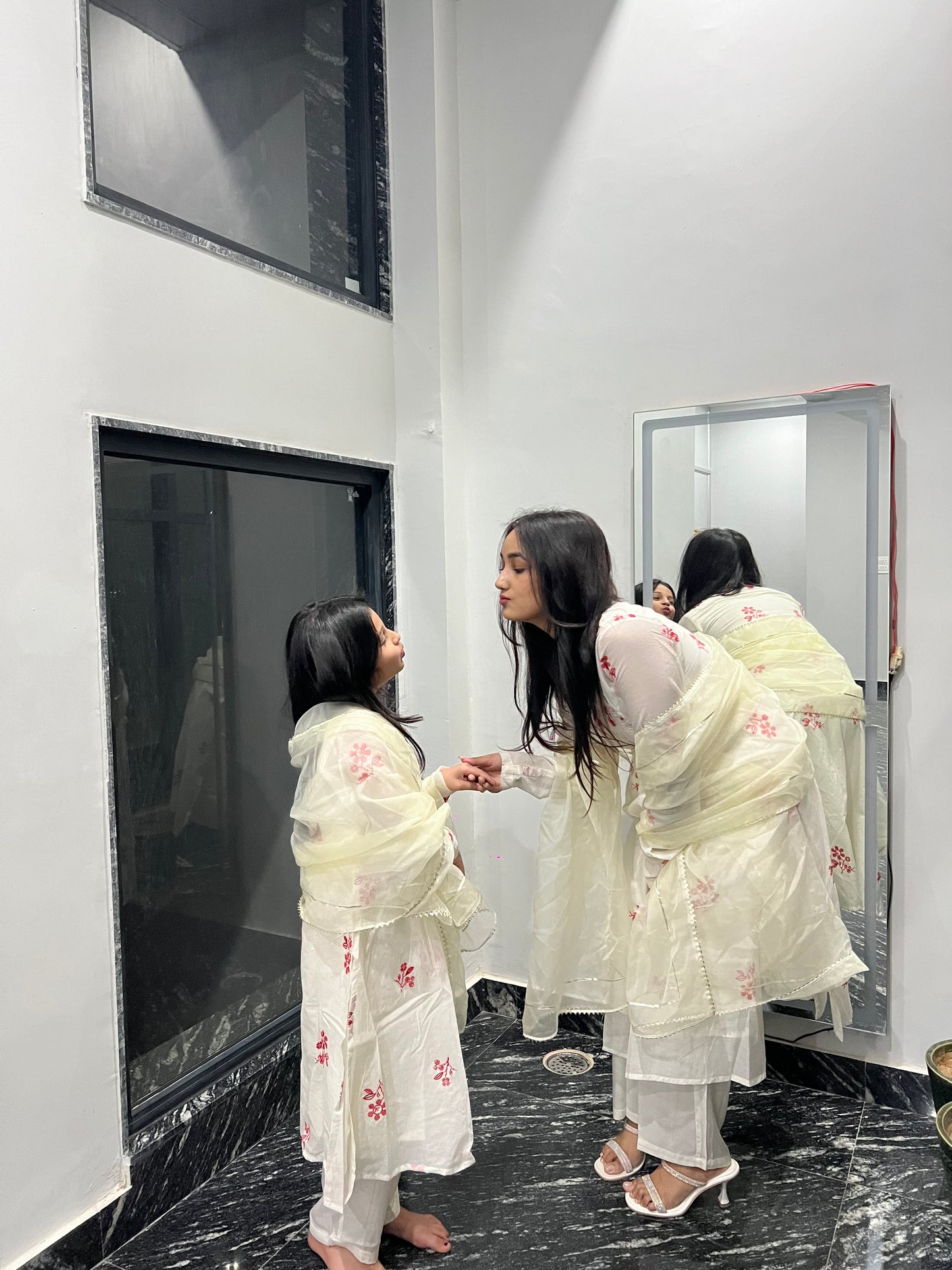 Mul Chanderi Embroidered Set - Twinning in Off-White