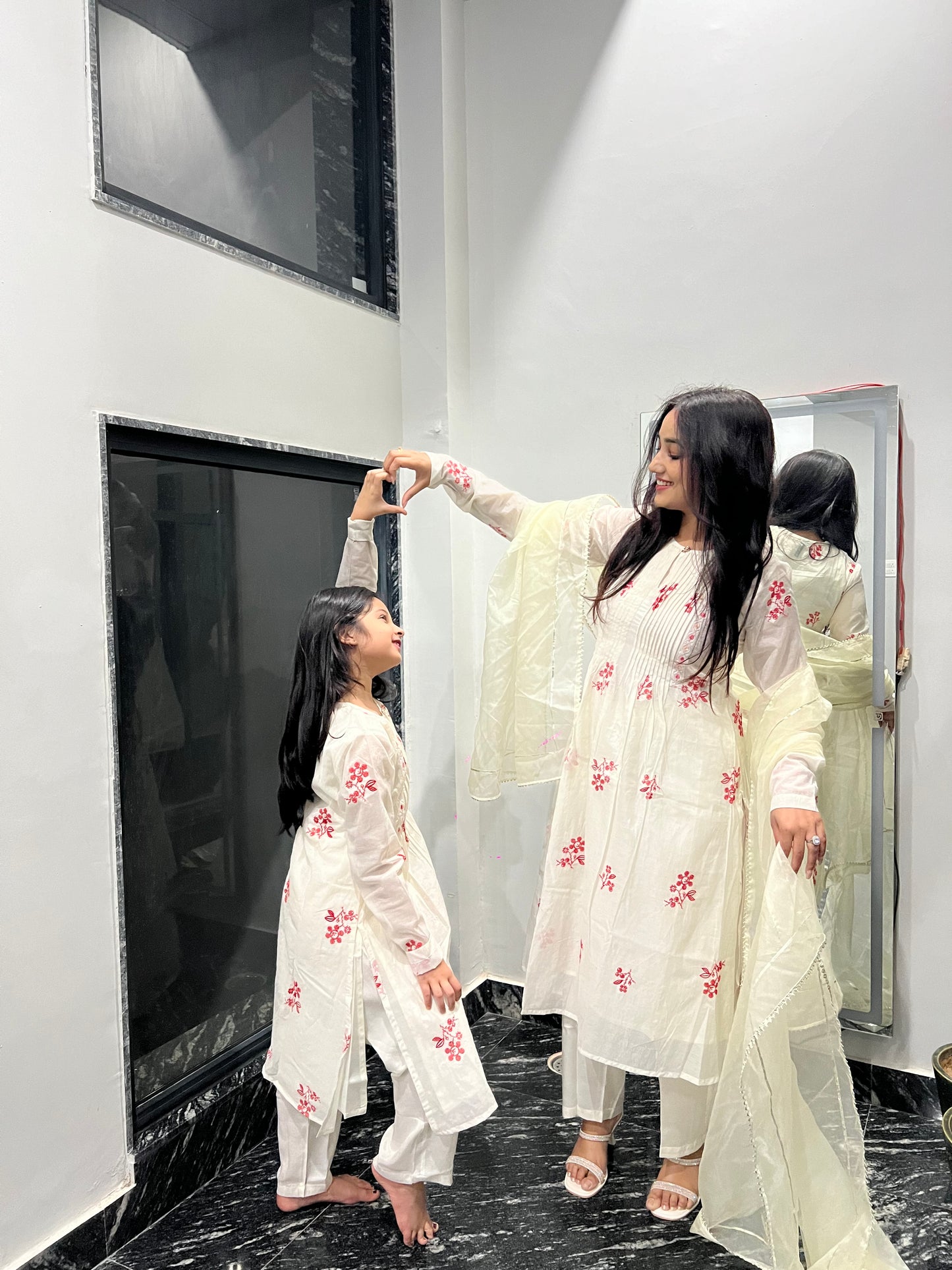 Mul Chanderi Embroidered Set - Twinning in Off-White