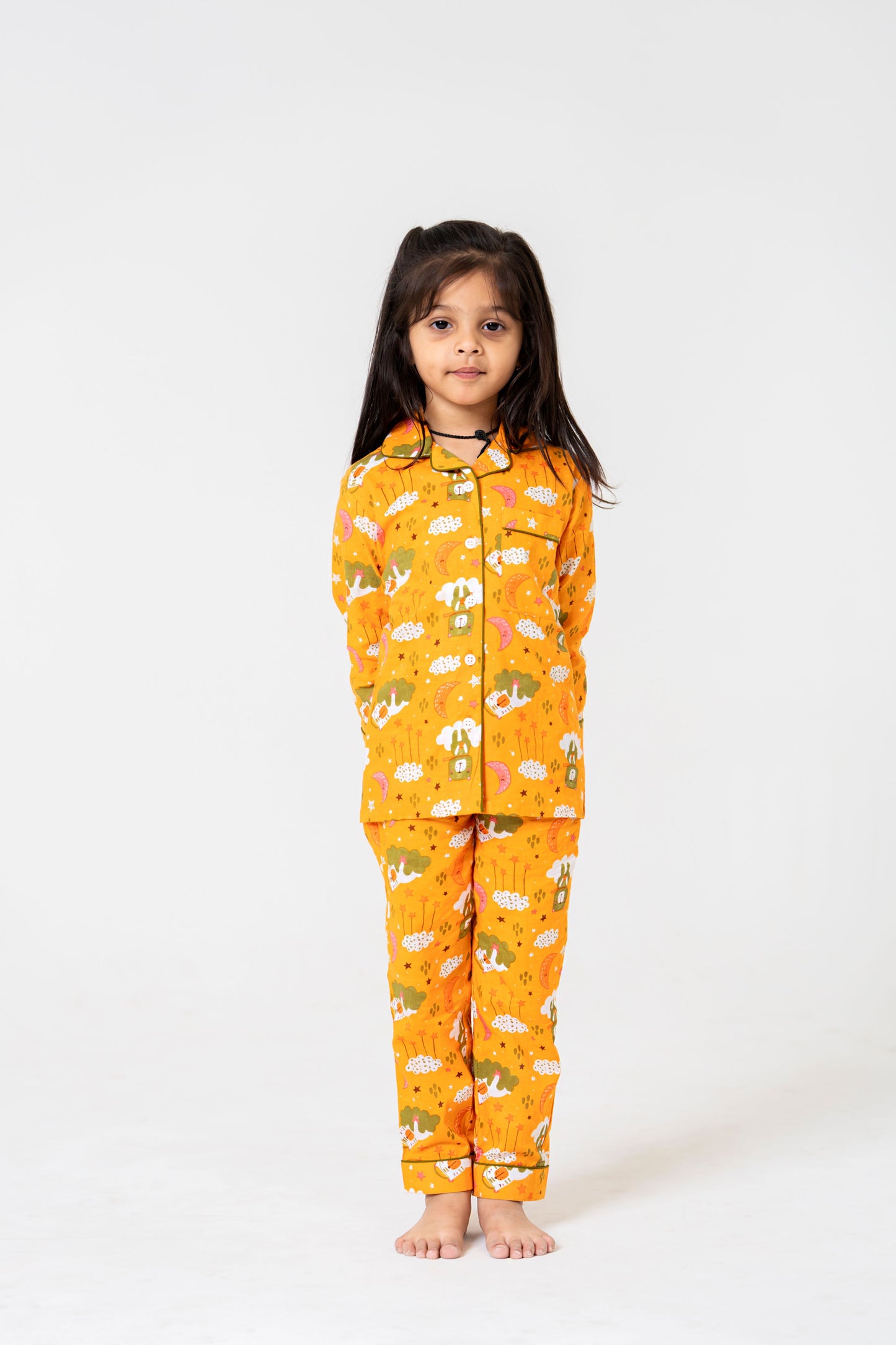 Adorable Orange Cartoon Print Night Suit Set