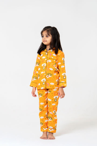 Adorable Orange Cartoon Print Night Suit Set