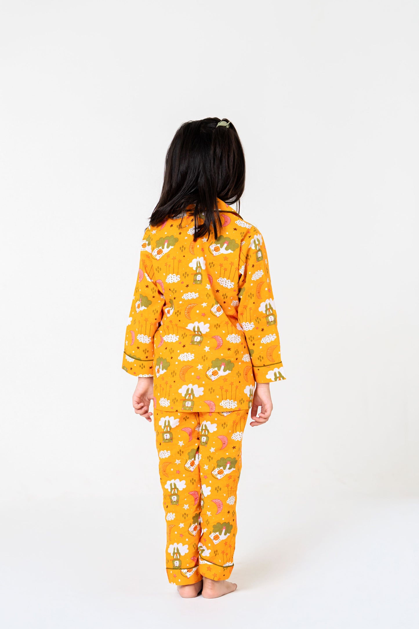 Adorable Orange Cartoon Print Night Suit Set