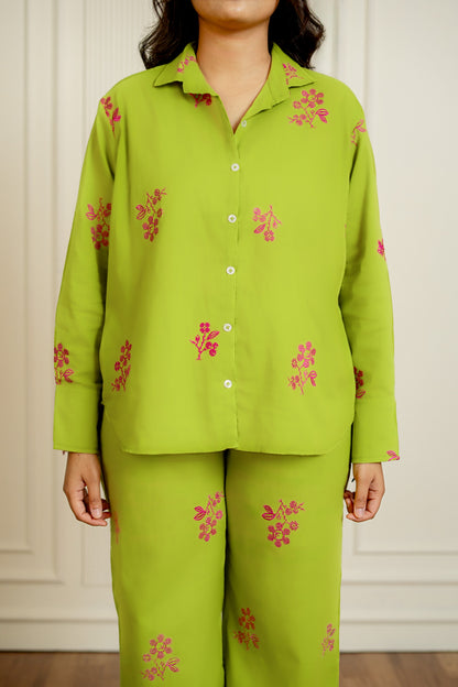 Green Embroidered Co-ord Set – Resort Wear for Women