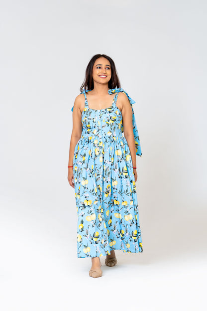 Lemon Love Skyblue Midi Dress – A Splash of Freshness & Fun