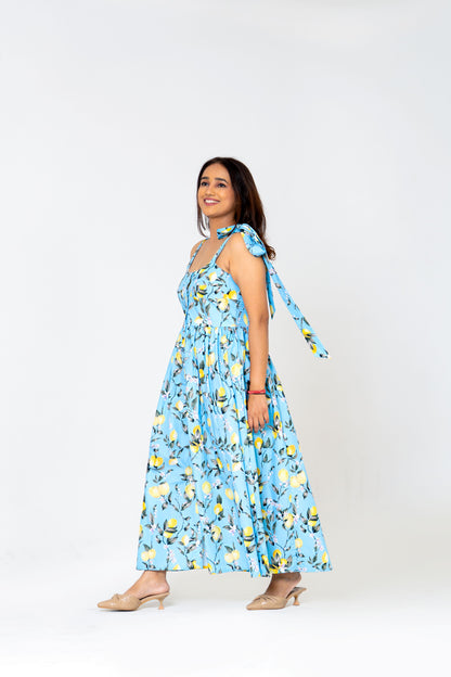 Lemon Love Skyblue Midi Dress – A Splash of Freshness & Fun