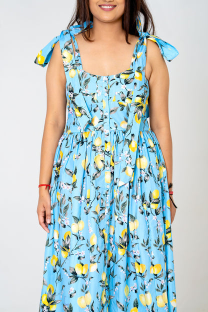 Lemon Love Skyblue Midi Dress – A Splash of Freshness & Fun