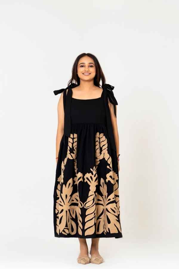 Black Suzani Embroidered Long Dress