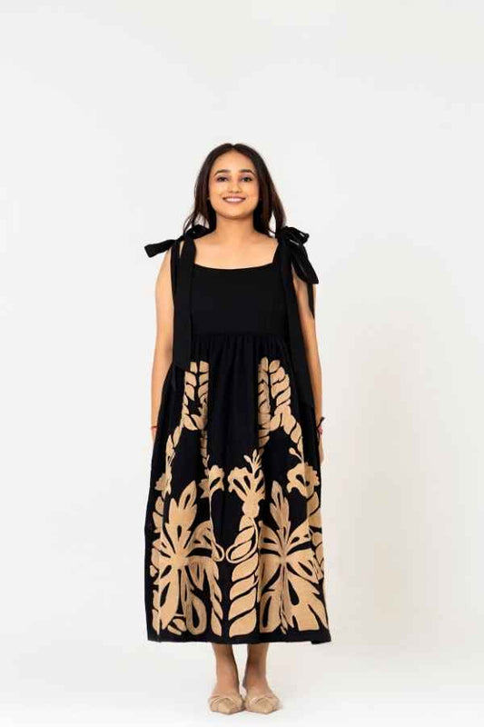 Black Suzani Embroidered Long Dress