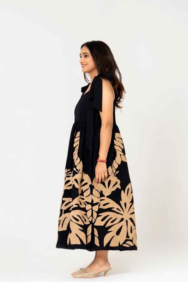 Black Suzani Embroidered Long Dress