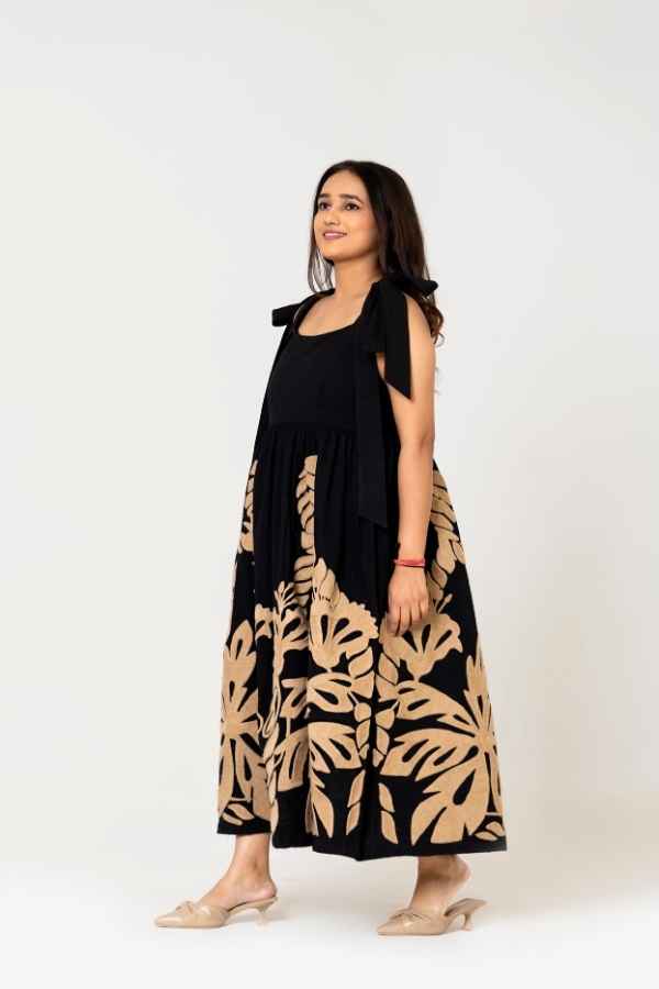 Black Suzani Embroidered Long Dress