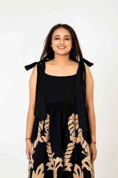 Black Suzani Embroidered Long Dress