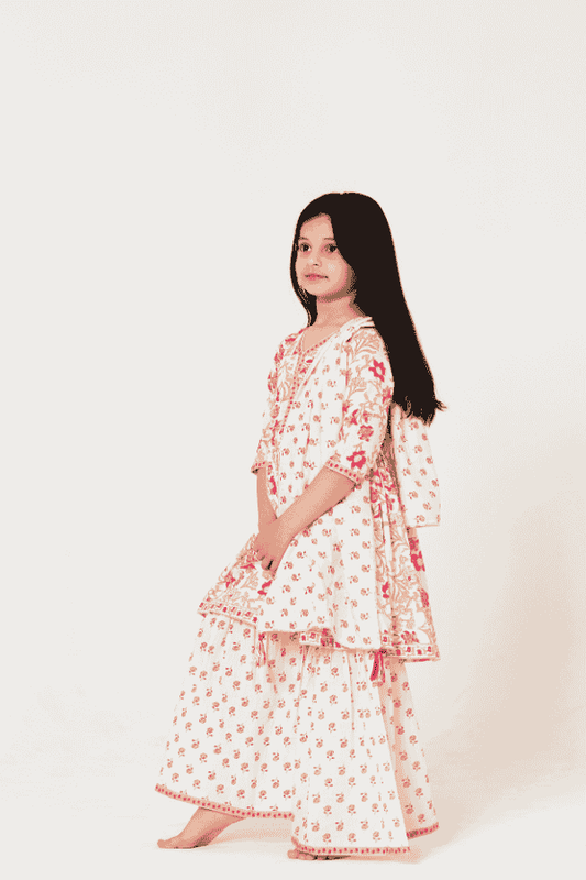 Charming Off-White Jaipuri Kurti Sharara Set