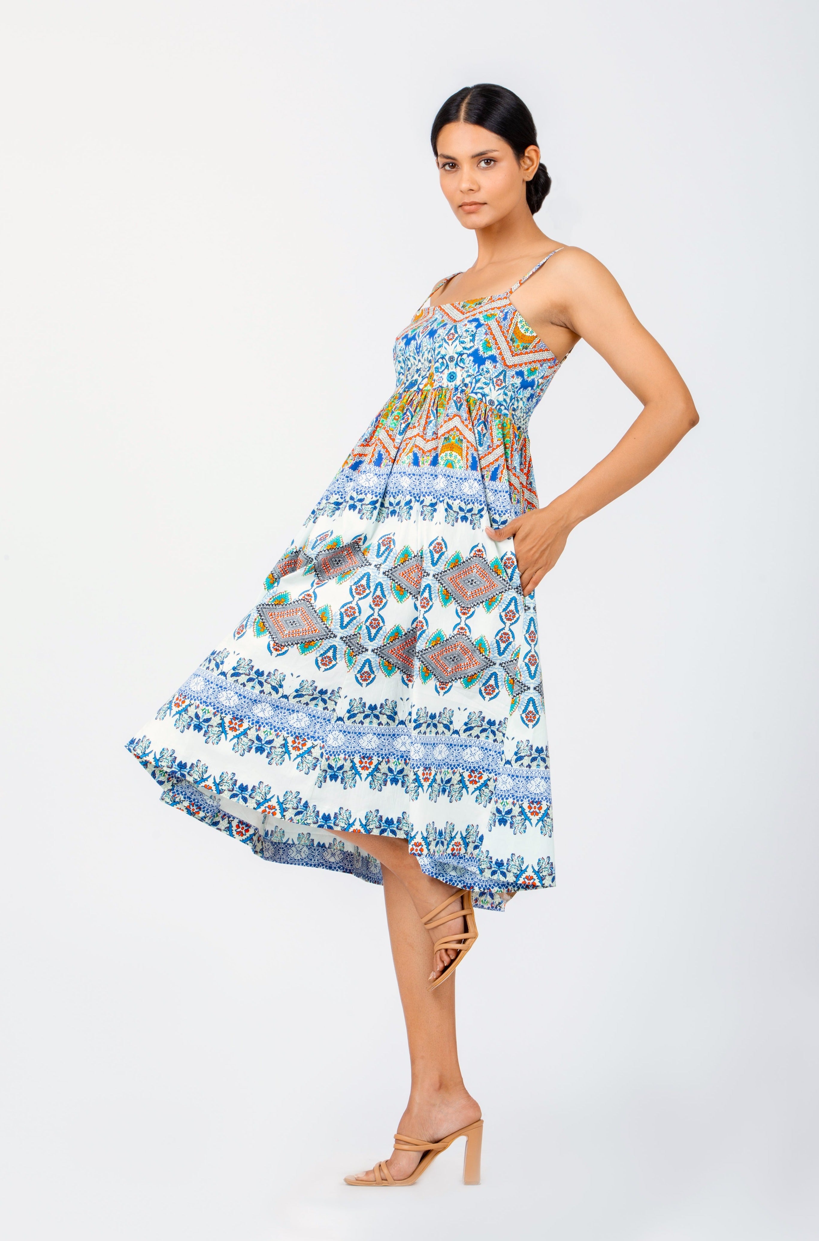 MUM & DAUGHTER Abstract Element Blue Printed Dress