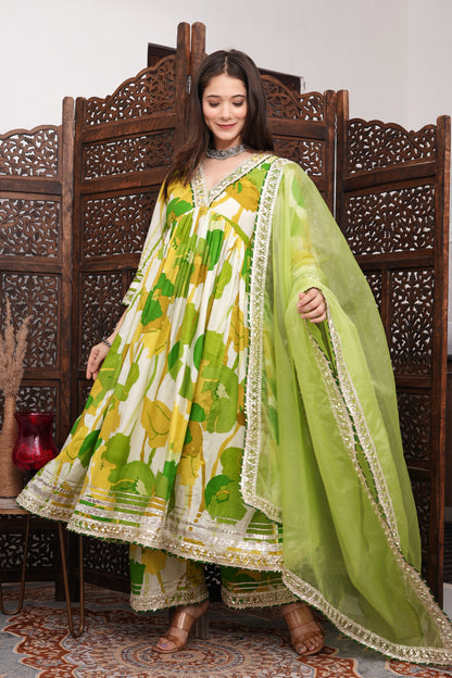 Lime Anarkali Kurta and Dupatta Set