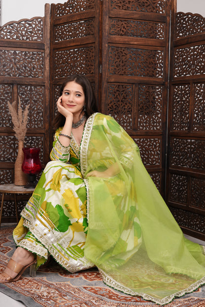 Lime Anarkali Kurta and Dupatta Set