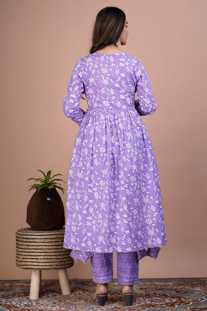 Lavender Nyra Cut Kurta, Pants and Dupatta Set