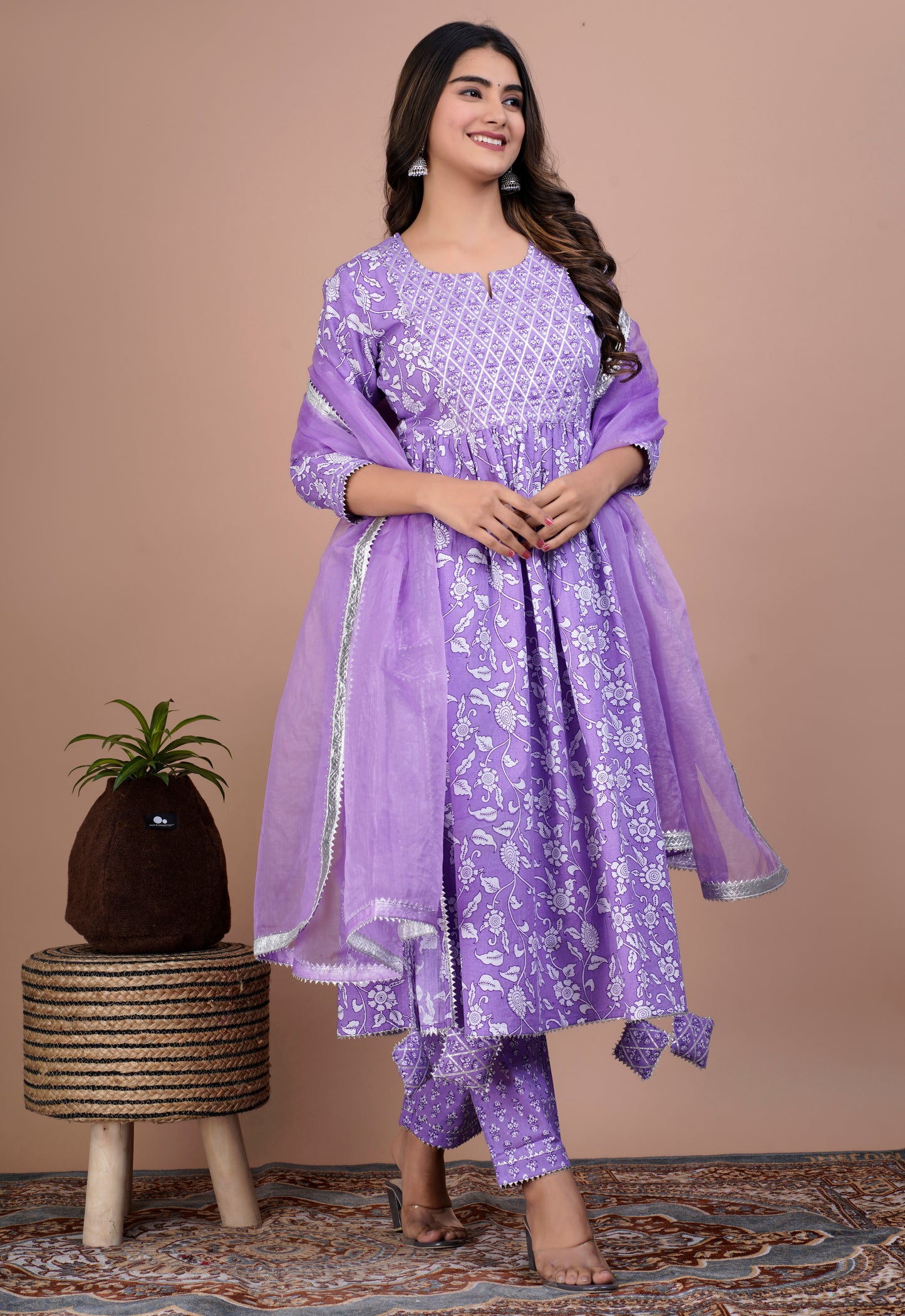 Lavender Nyra Cut Kurta, Pants and Dupatta Set