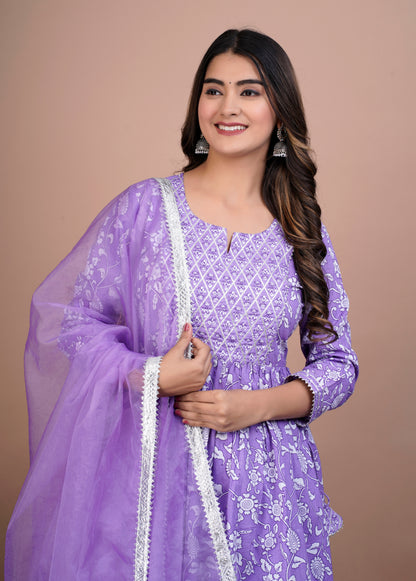 Lavender Nyra Cut Kurta, Pants and Dupatta Set